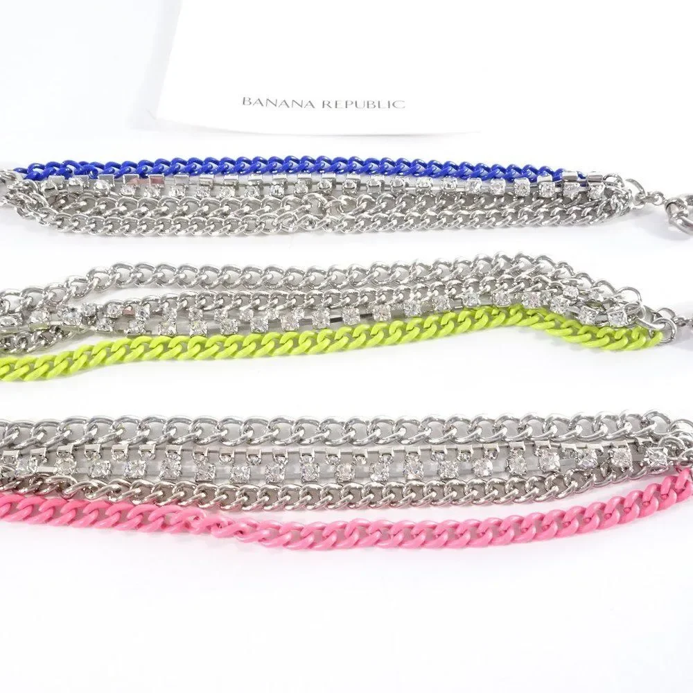 NWOT Banana Republic Crystal Enamel Layered Chain Bracelet Set of 3 PCS 45 EA